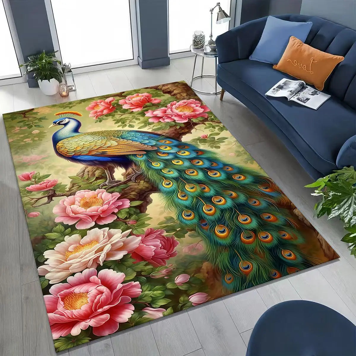 Colorful Peacock Birds Rug