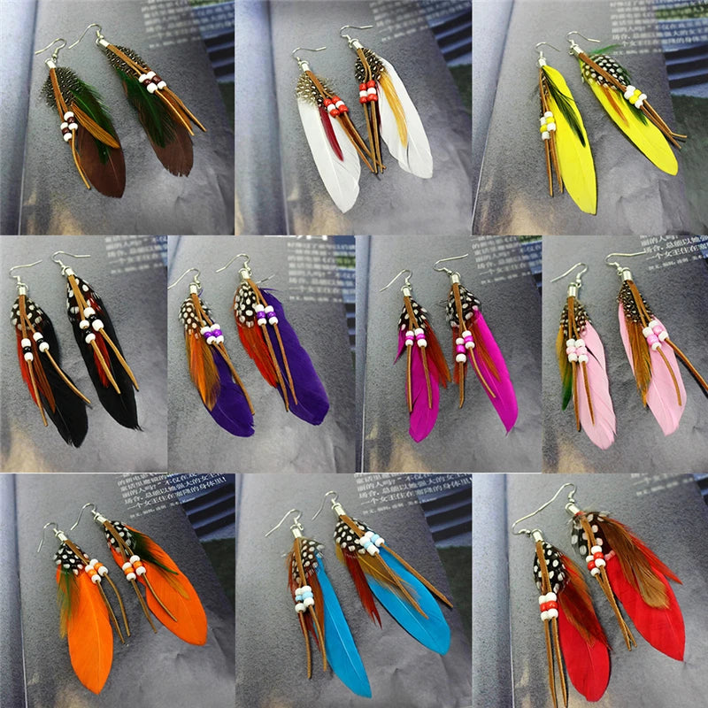 Tassel Dangling Earrings Leather Beads