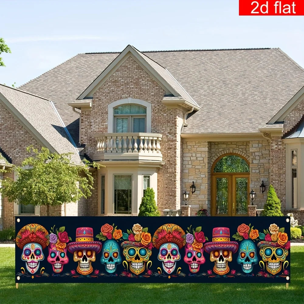 2D flat banner, 1 piece, Mexican Day of the Dead courtyard banner