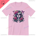 Skull T-Shirt La Catrina Girl with Purple Roses Dia De Los Muertos Day of The Dead