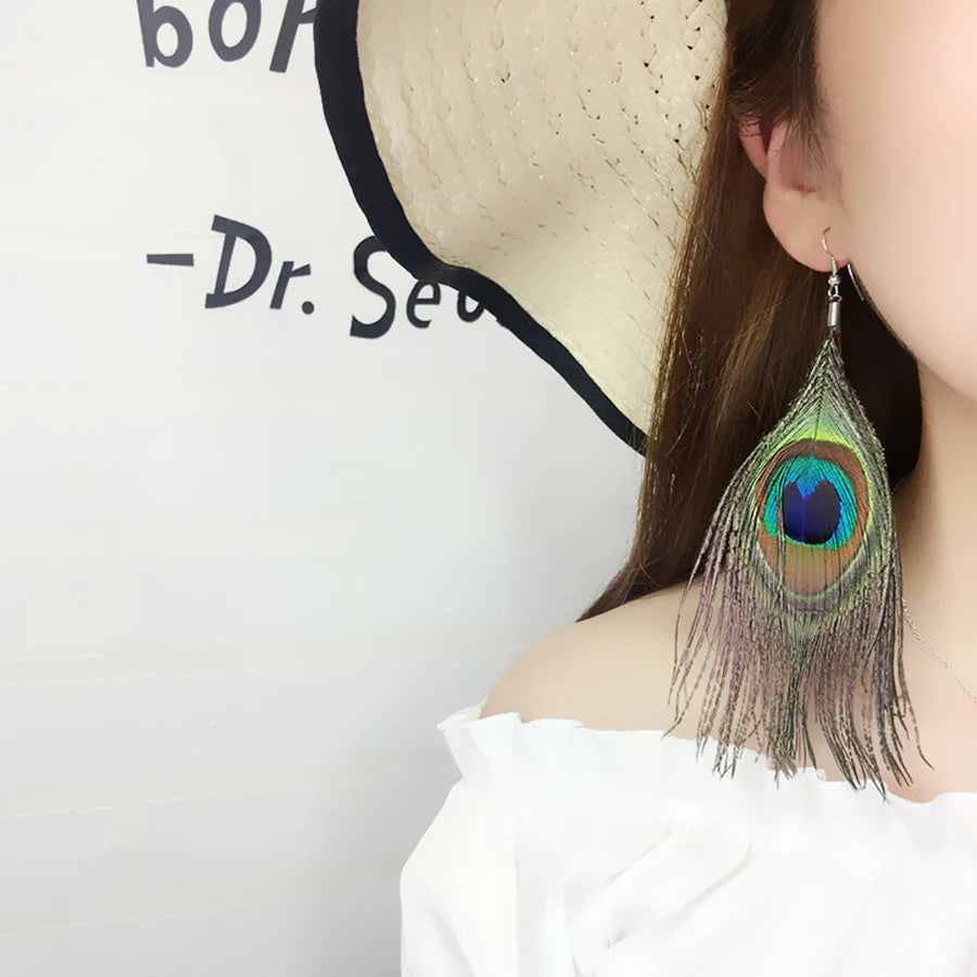 Peacock Feather Shaped Dangle Earrings
