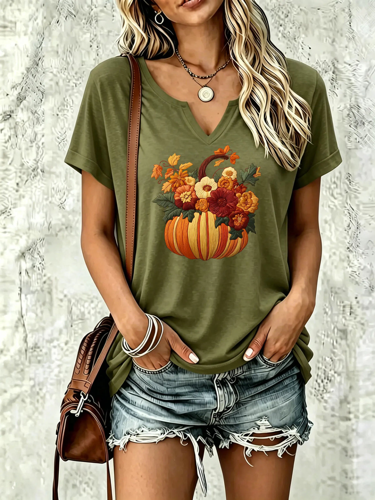 Women Summer V‑Neck Short Sleeve T‑Shirt