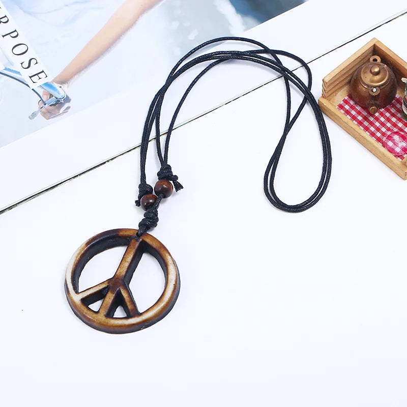 Resin Peace Symbol Pendant Necklace,Adjustable