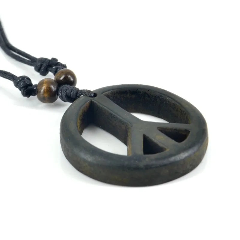 Peace Sign Bone Resin Carving Pendant Necklace