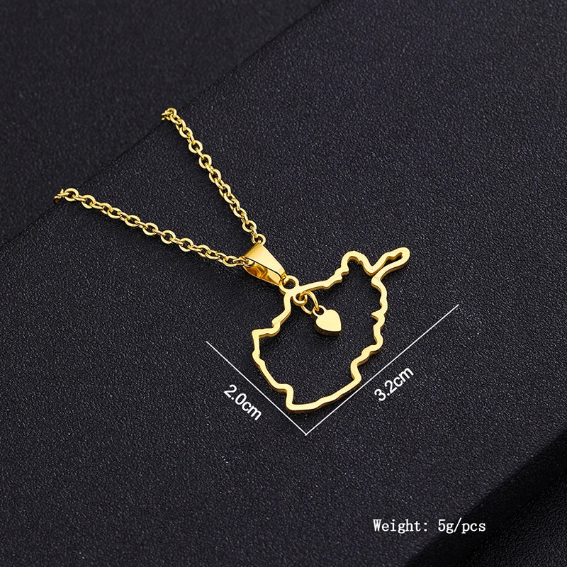 Stainless Steel Afghanistan Map Flag Necklaces