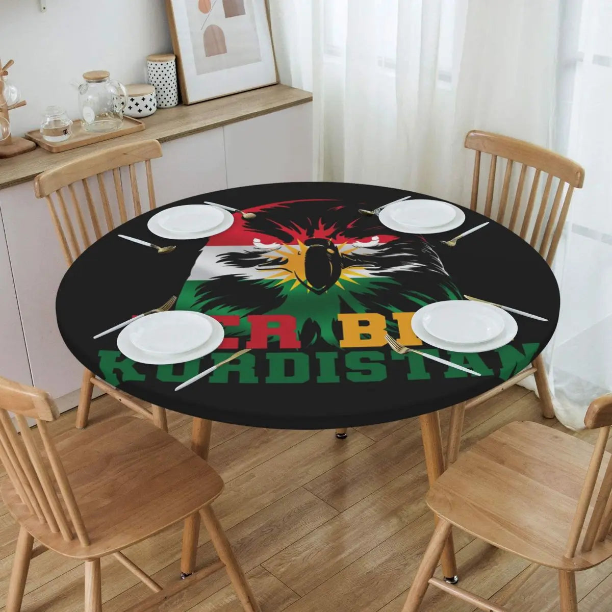 Kurdistan Flag Waterproof Round Tablecloth