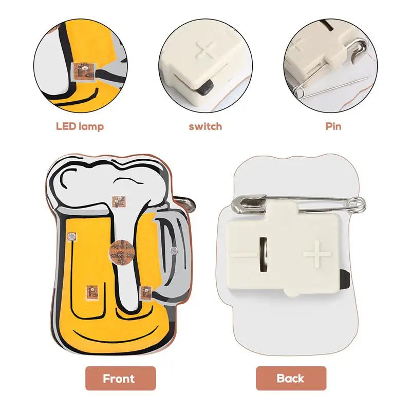 10pcs LED Brooches Pin Beer Mug Oktoberfest Pin