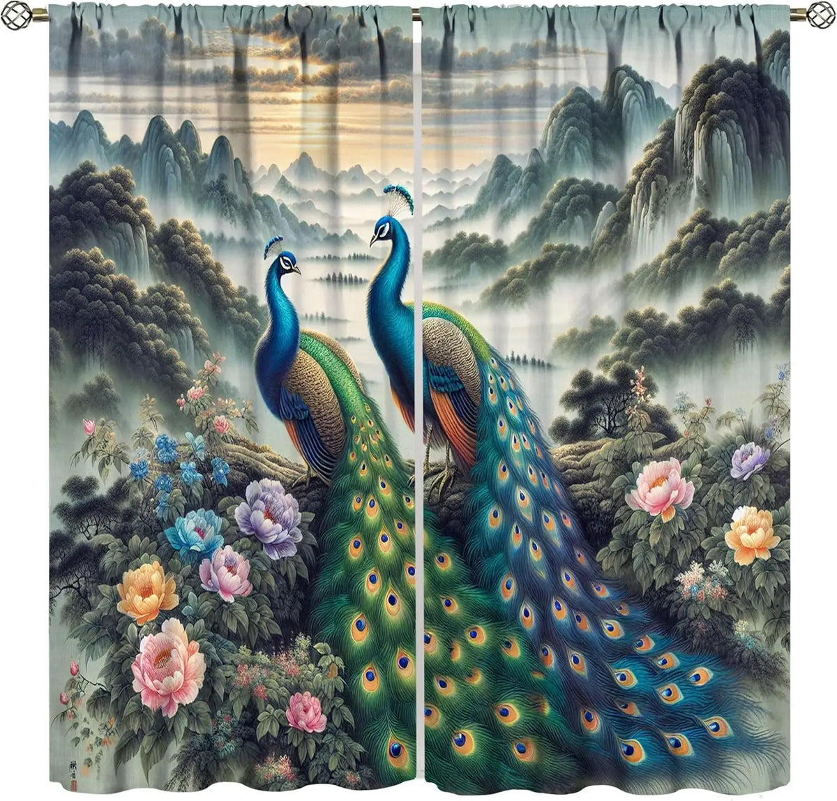 Peacock Curtains Set