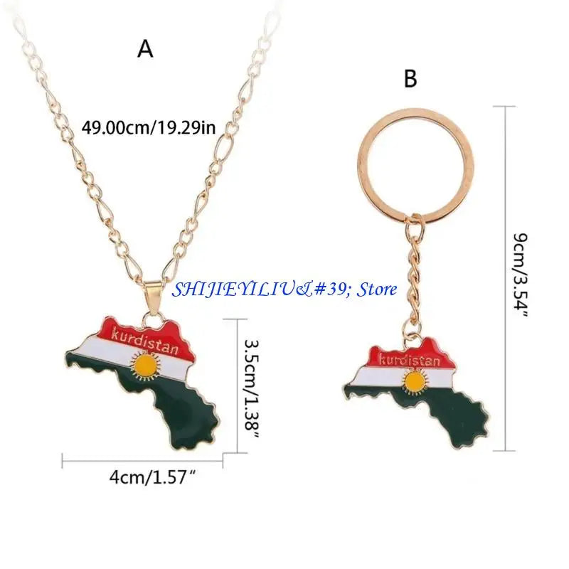 سلسلة ترقوة علم خريطة بلد كردستان E21F مجوهرات صداقة ميدالية مفاتيح هيب هوب