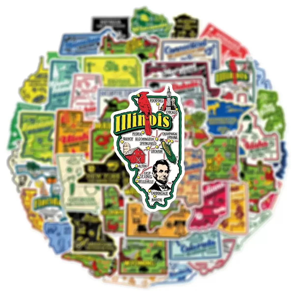 50Pcs United States Travel City Map Stickers