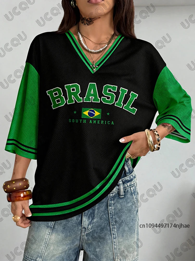 Brazil Patchwork Print Tee Women