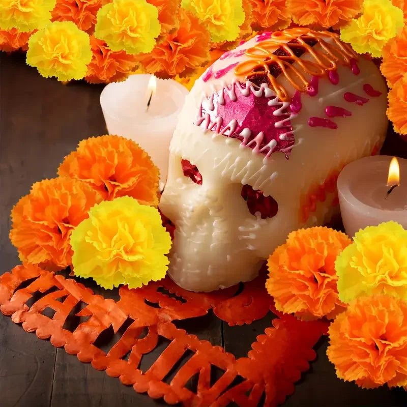 2.17 Inch Marigold Artificial Flowers Day of The Dead, Halloween and Diwali Party Home Outdoor Decoration