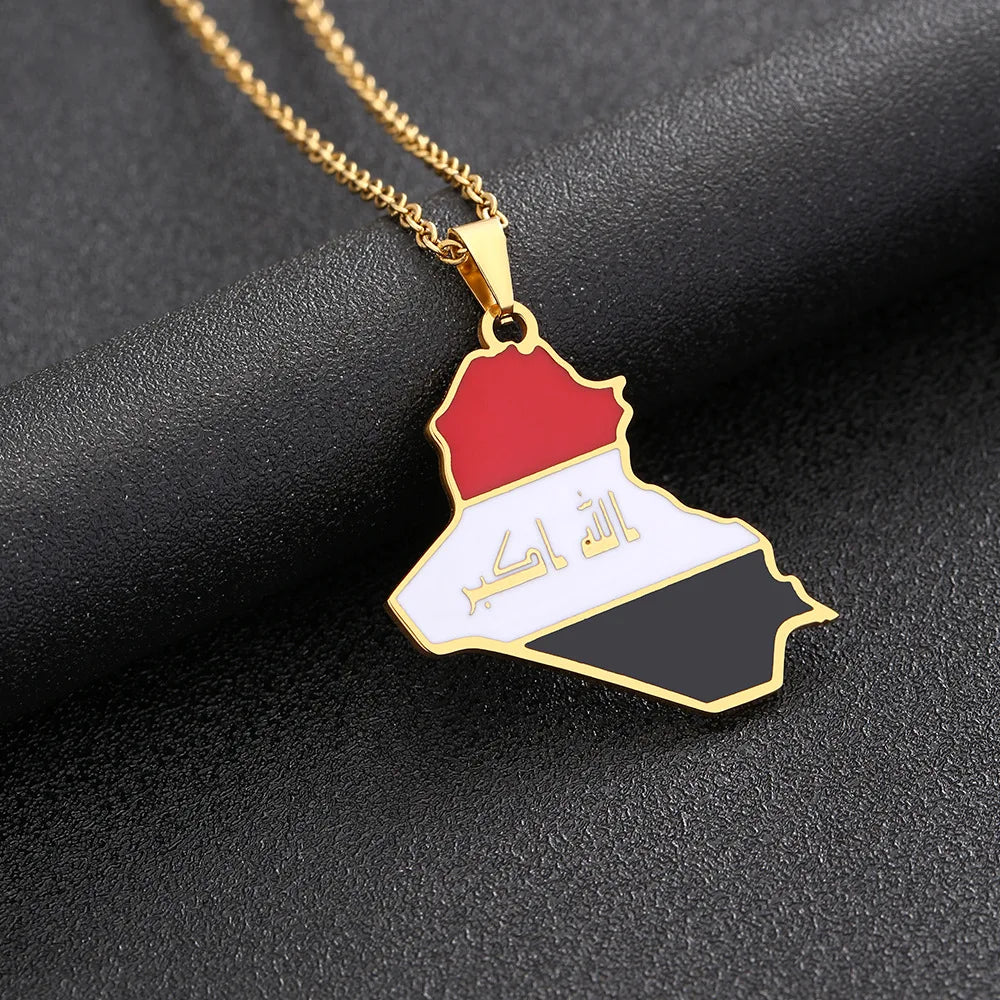 Stainless steel Iraq map necklace