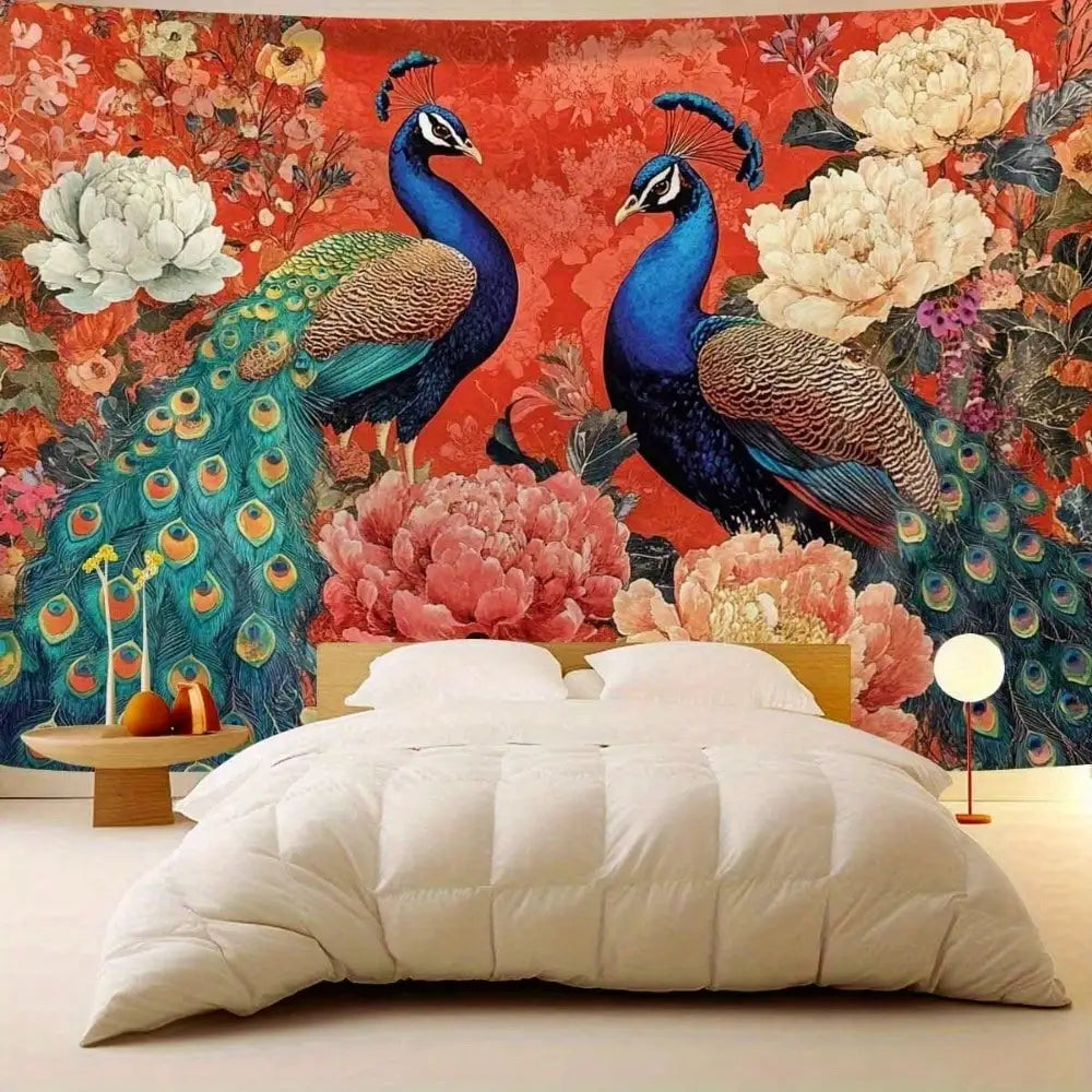 1pc Vintage Floral Tapestry Peacock Wall Hanging Oriental Decor