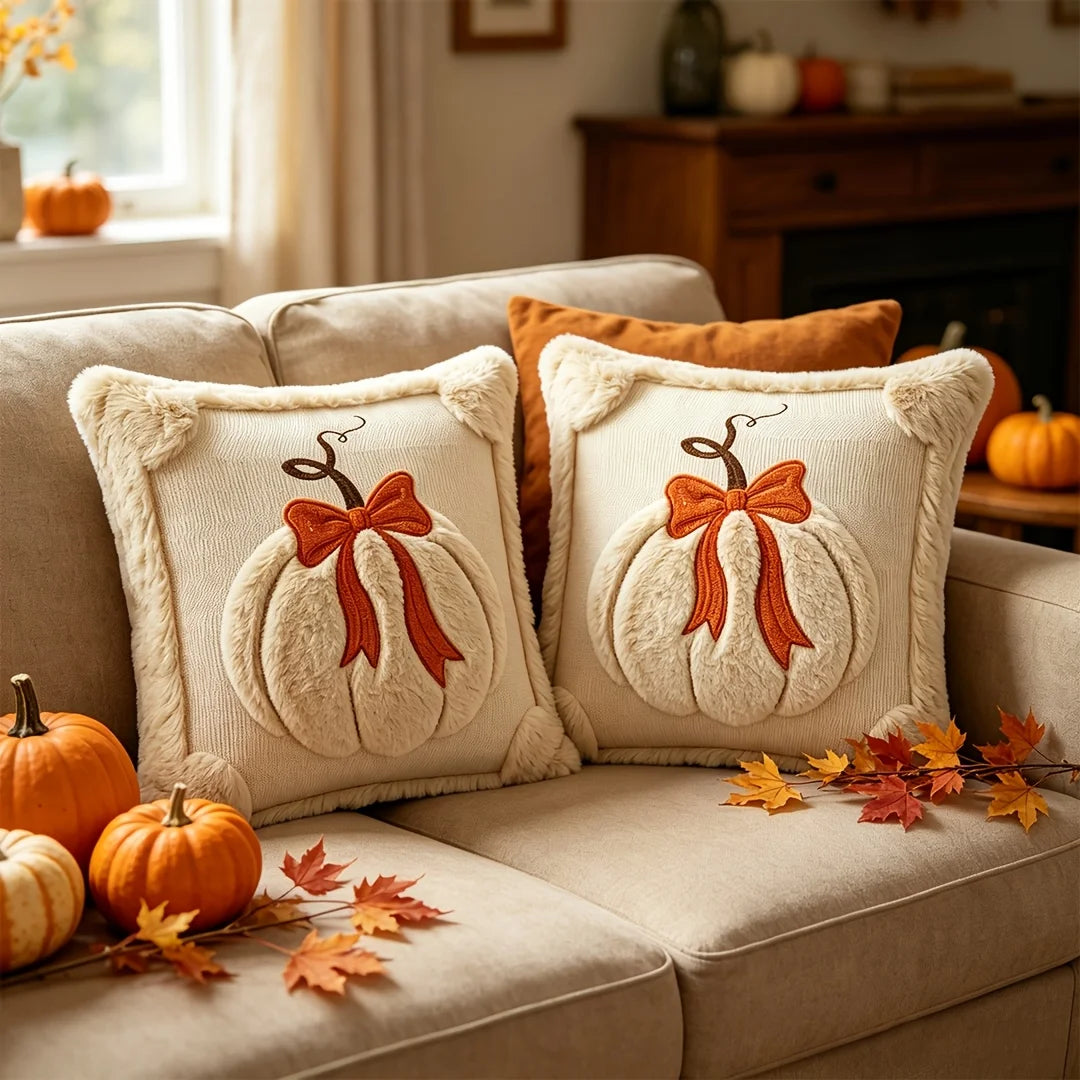 1PC Plush Pumpkin Bow Decorated Pillow Covers