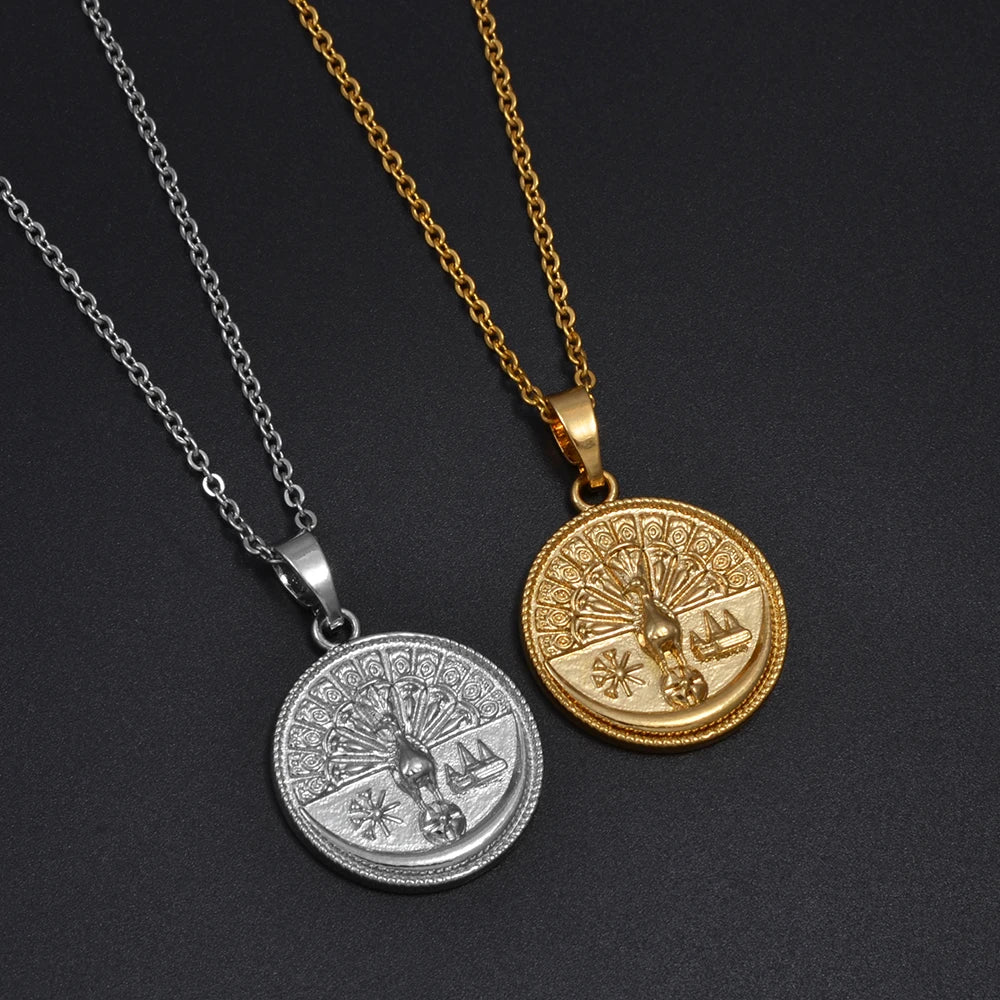 Yezidi Lalish Peacock Pendant Necklaces Stainless Steel