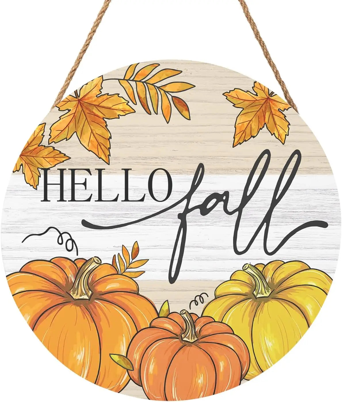 Hello Autumn Maple Leaf Pumpkin Sign