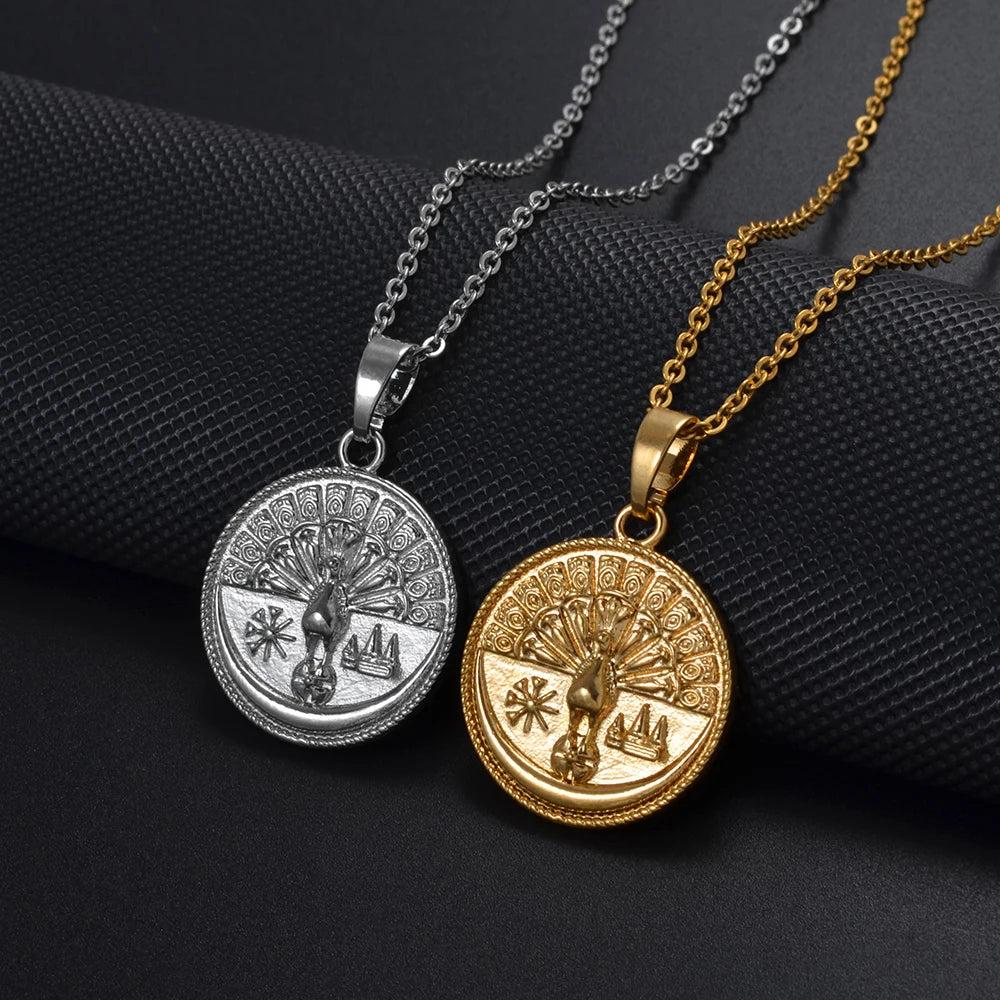 Yezidi Lalish Peacock Pendant Necklaces Stainless Steel