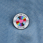 You Are Safe With Me Rainbow Glitter Heart Enamel Pin LGBTQ