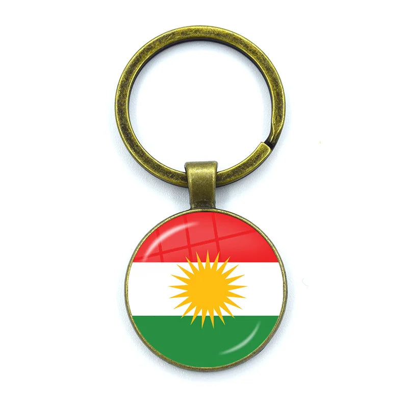 Kurdistan Flag Glass Pendant Keychain Jewelry Charm Bag Souvenir Key Ring