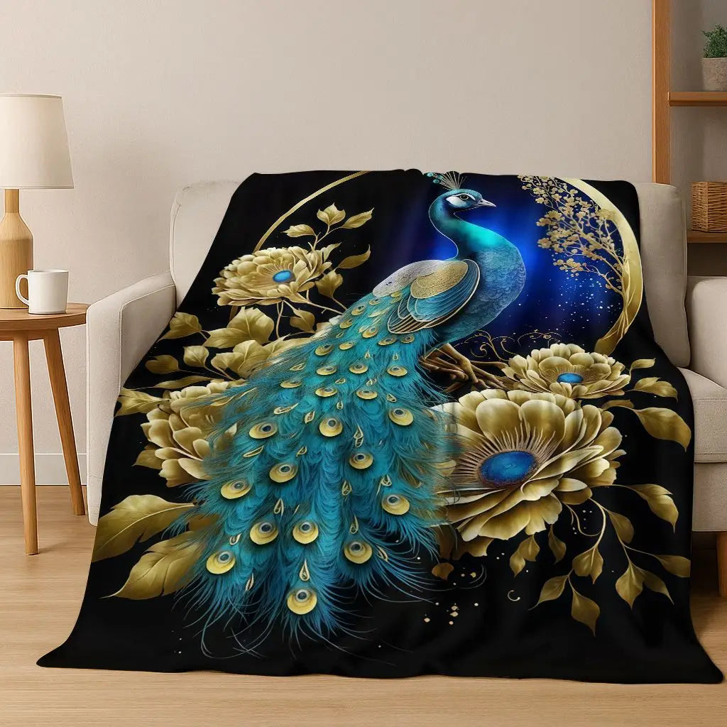 3D Colorful Peacock Birds Dream Flannel Blanket