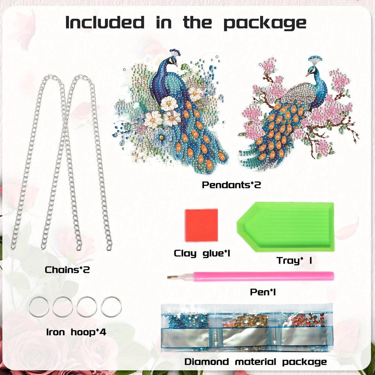 2 Pcs Beautiful Peacock Hanging Diamond Craft Painting Kit
