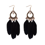 TopHanqi Bohemian Hollow Dream Catcher Leaf Feather Earrings