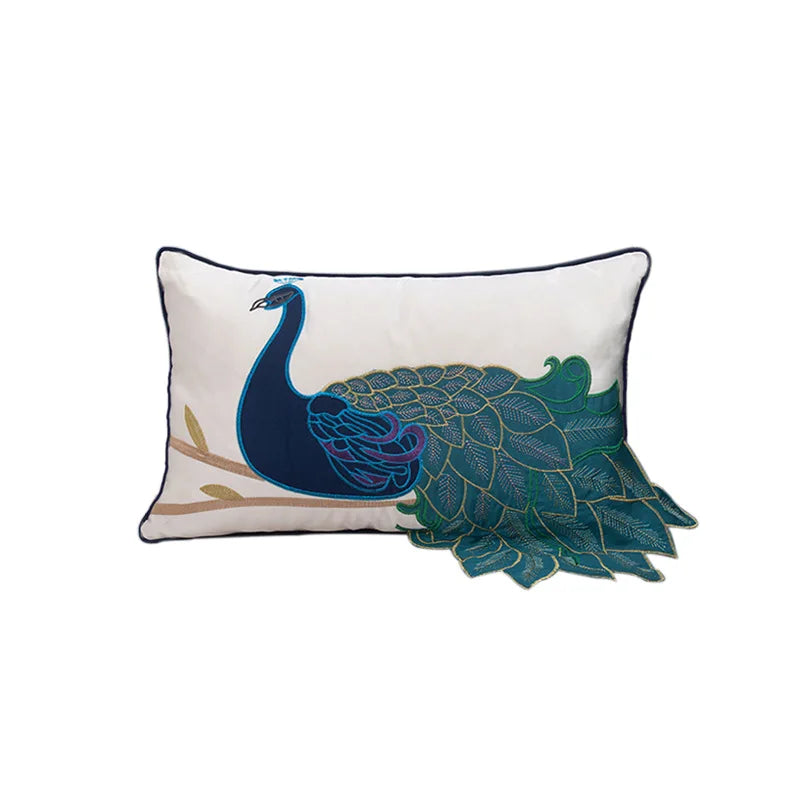 Embroidered Peacock Pillow