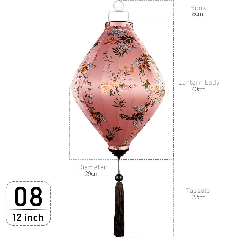 Chinese Floral Pattern Silk Lantern