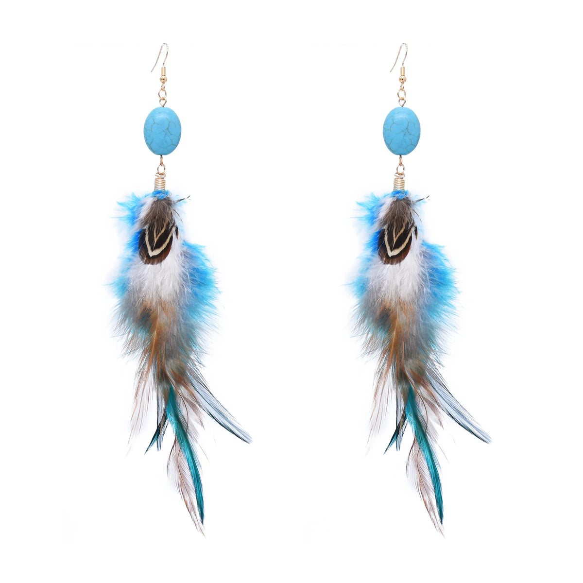 Brown Blue Long Feather Earrings