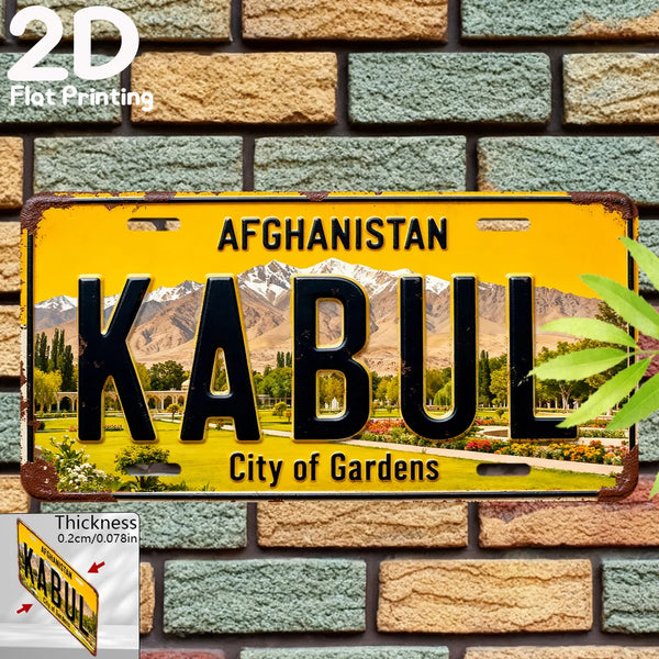 قطعة واحدة طباعة مسطحة ثنائية الأبعاد عتيقة من الألومنيوم لوحة زخرفية 15.24 سم × 30.48 سم مدينة كابل أفغانستان لافتة حائط حديقة عتيقة للملاكمة دا