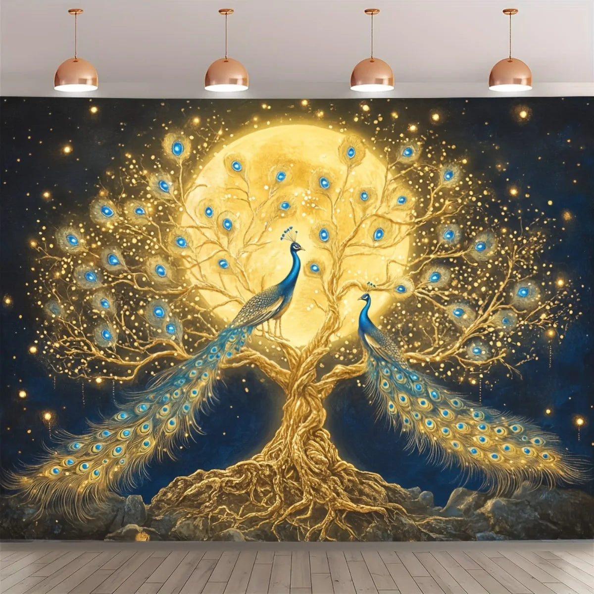 Golden Peacock Tapestry
