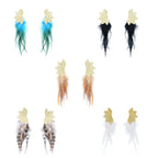 Brown Blue Feather Tassel Earrings