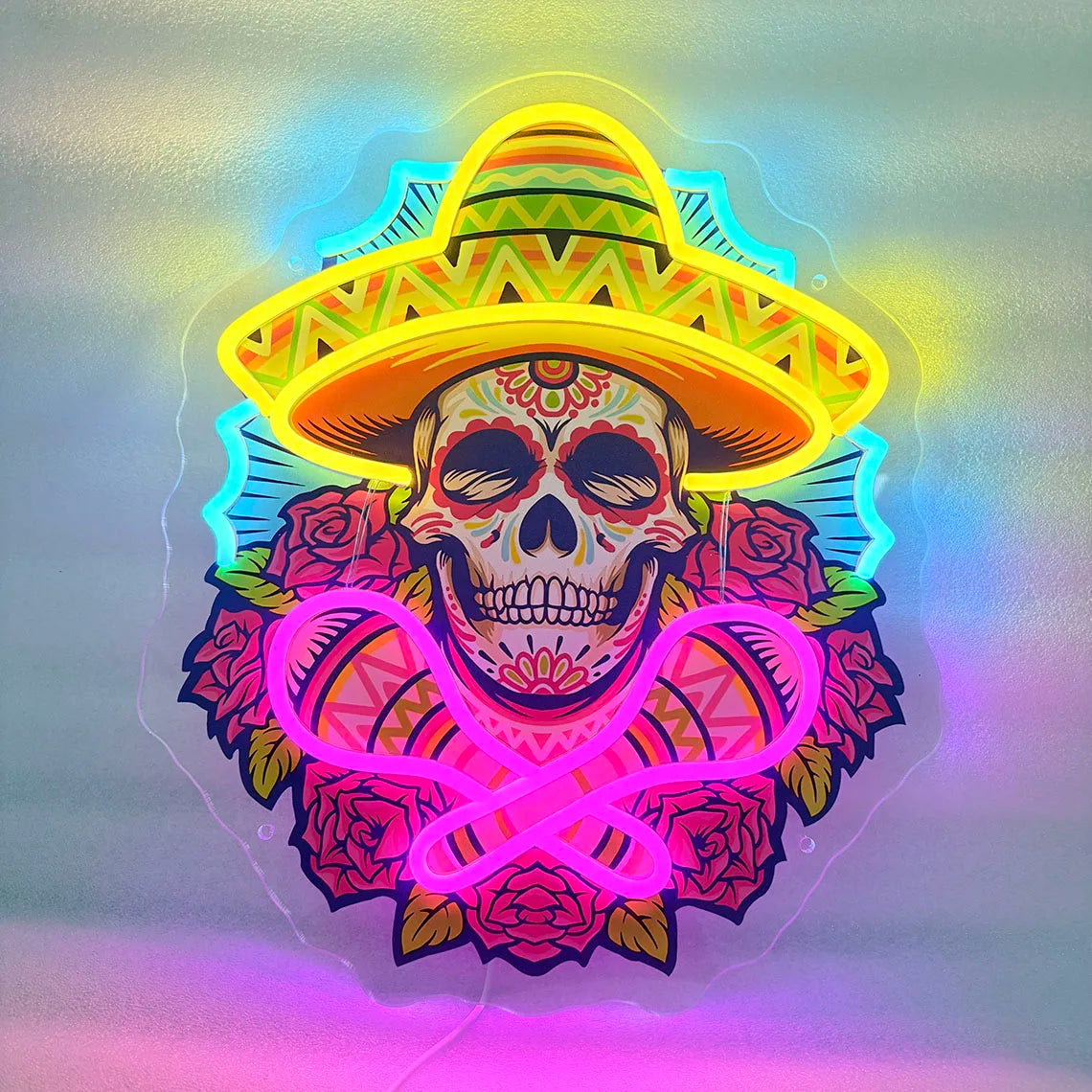 Mexican Skull Neon Sign Wall Art