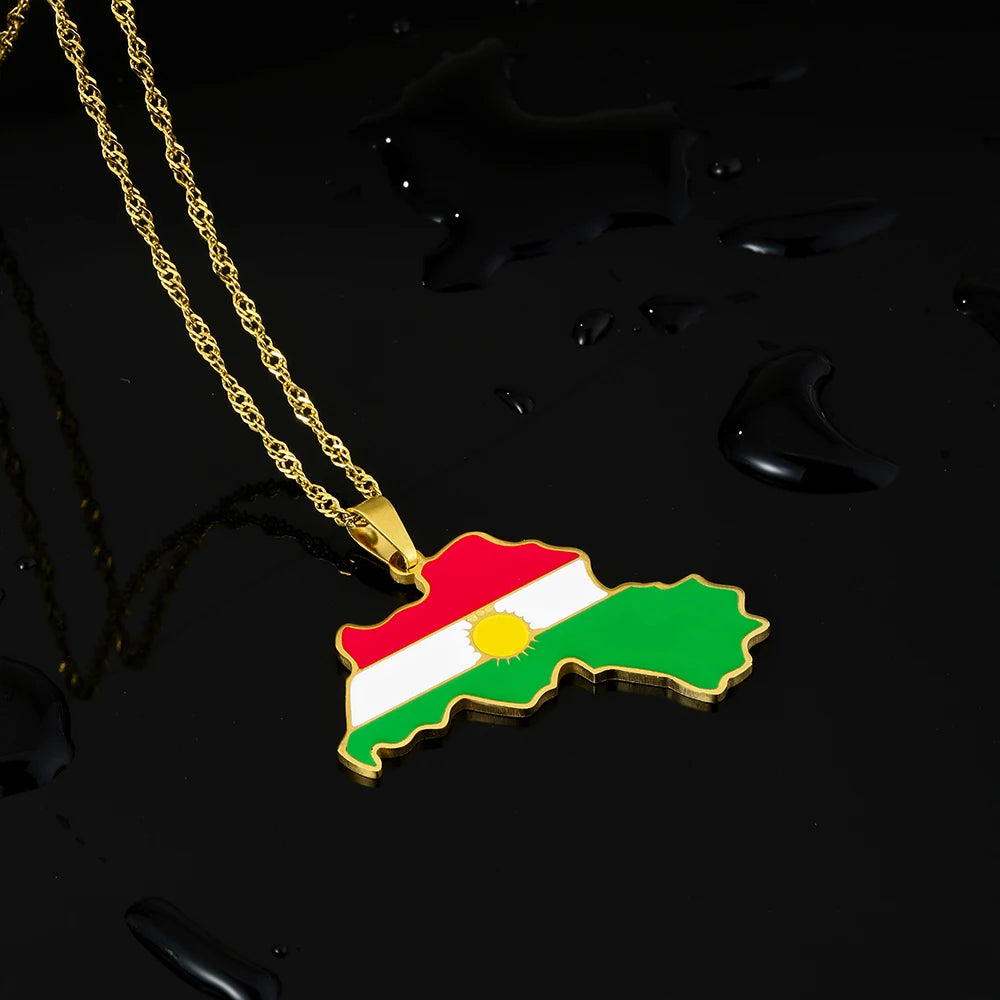 Kurdistan Map Flag Pendant Necklace