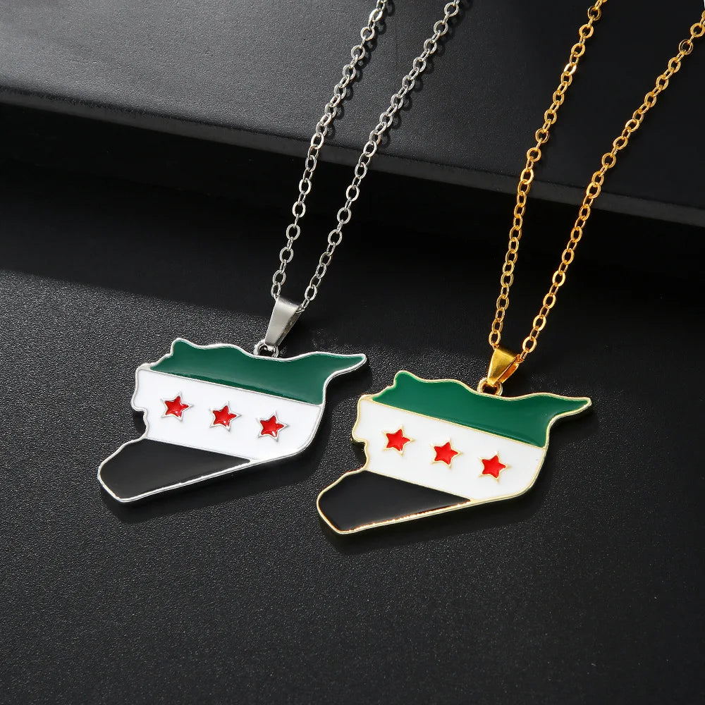 Stainless Steel Map of Syria Pendant Necklace