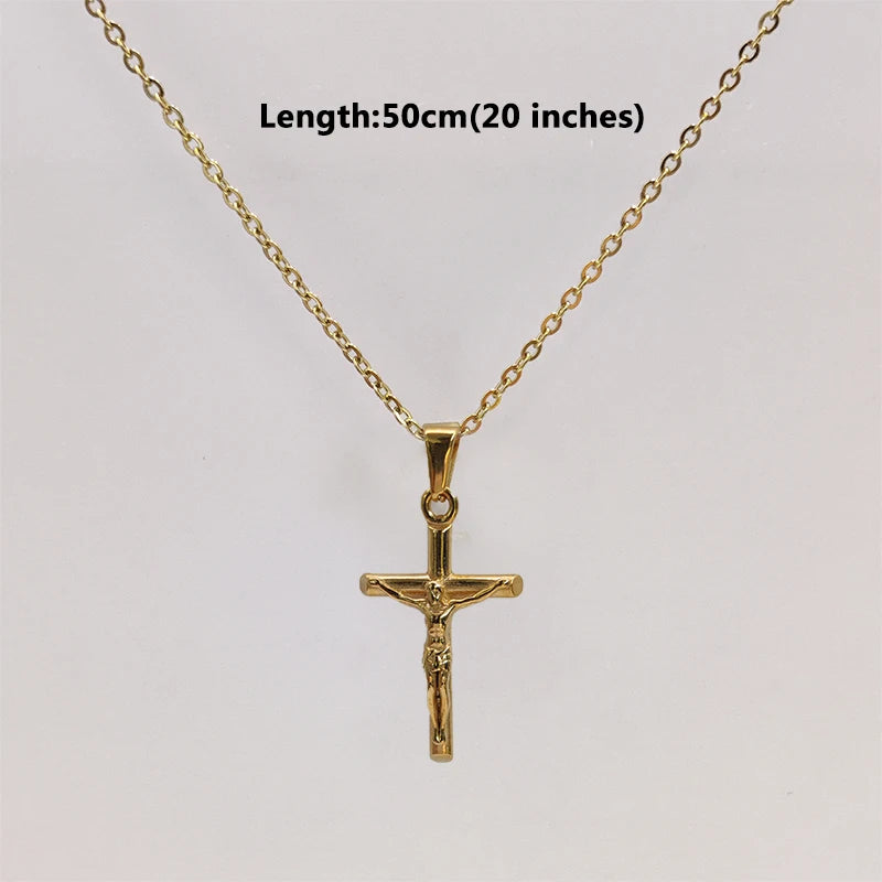 Jesus Cross 18k Gold Plated Stainless Steel Pendant Necklace