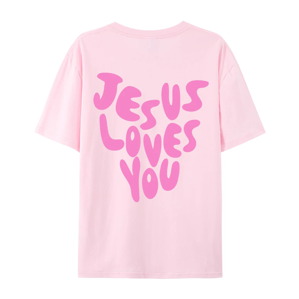 Jesus Loves Me Letter Female Cotton T-Shirts