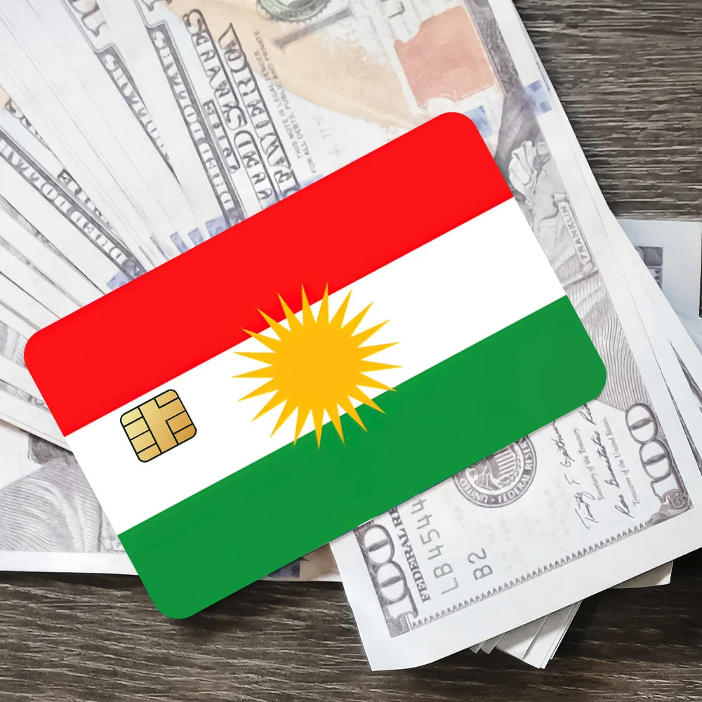ملصقات بطاقة الائتمان بتصميم علم كردستان، غطاء لفيلم، 4 قطع، للزينة الأمامية لبطاقات السحب الآلي والحافلات، مقاومة للماء
