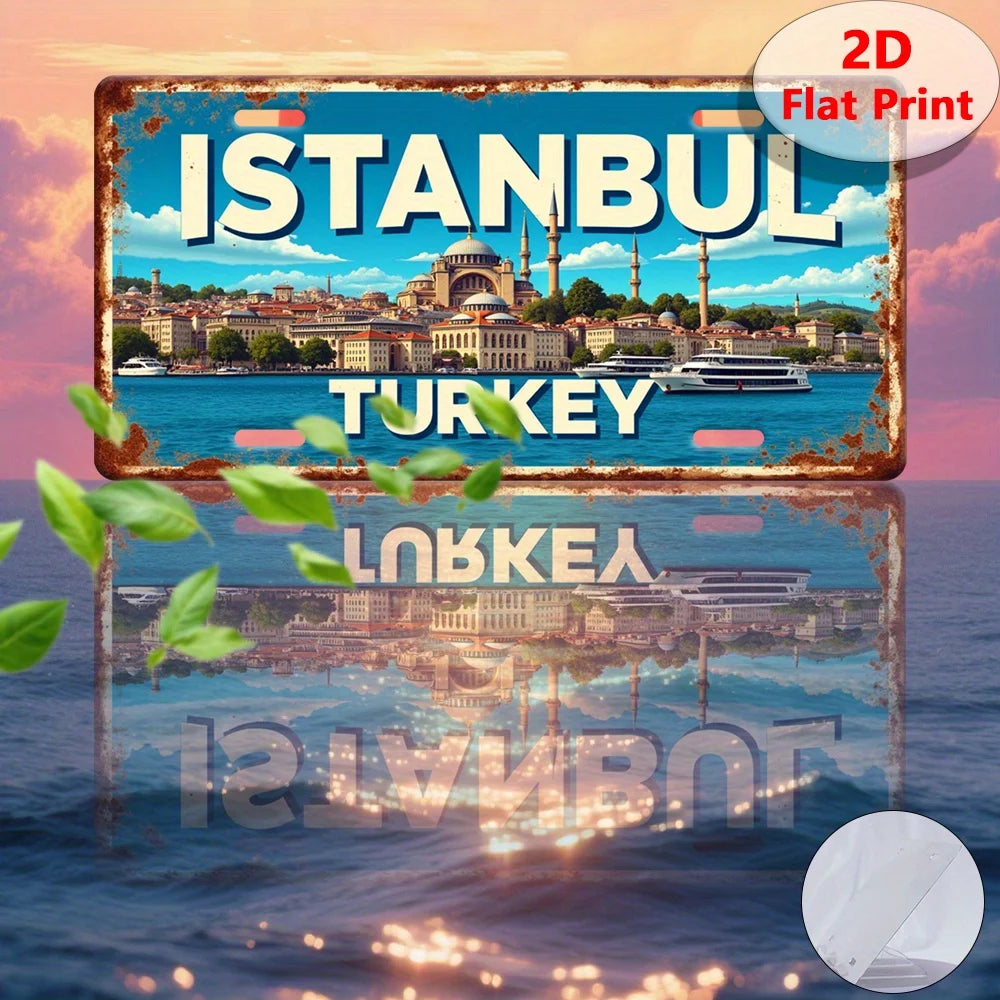 2D Flat 1pc Vintage Istanbul Turkey Metal Wall Art Sign
