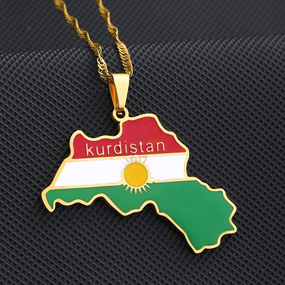 Kurdistan Map Flag Pendant Necklace