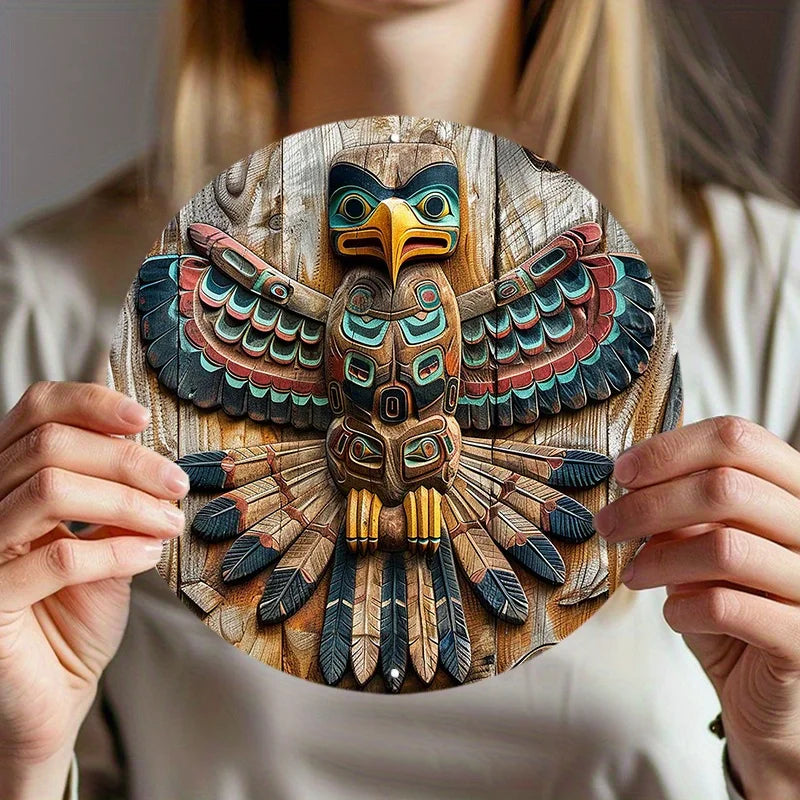 Native American Totem Pole Round Aluminum Wall Art