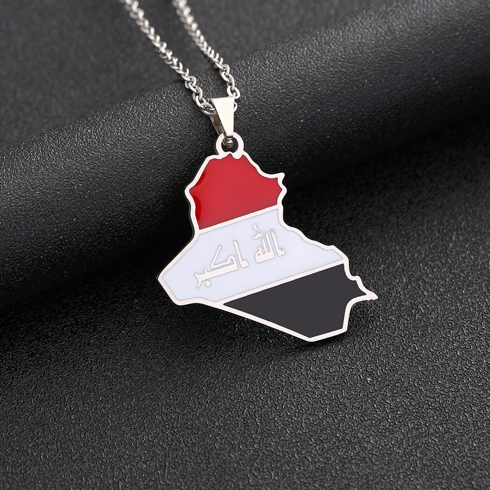 Republic of Iraq Map Flag Pendant Necklace