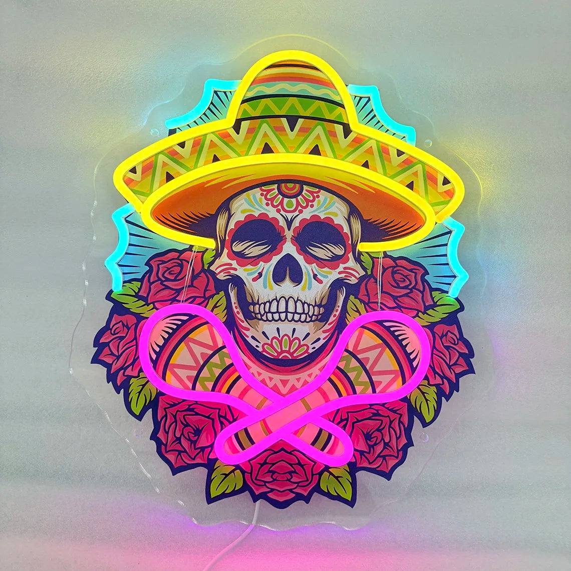 Mexican Skull Neon Sign Wall Art