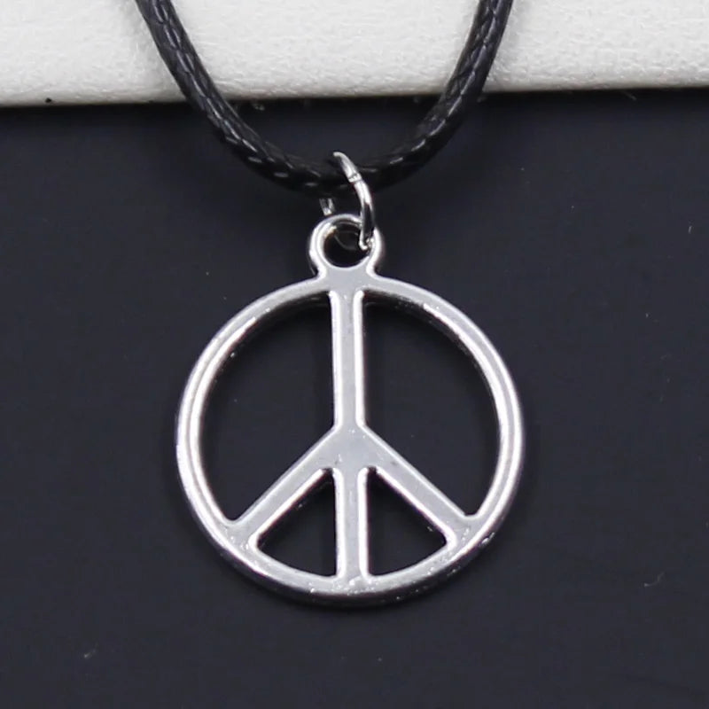 Black Faux Leather Peace Sign Symbol Pendant