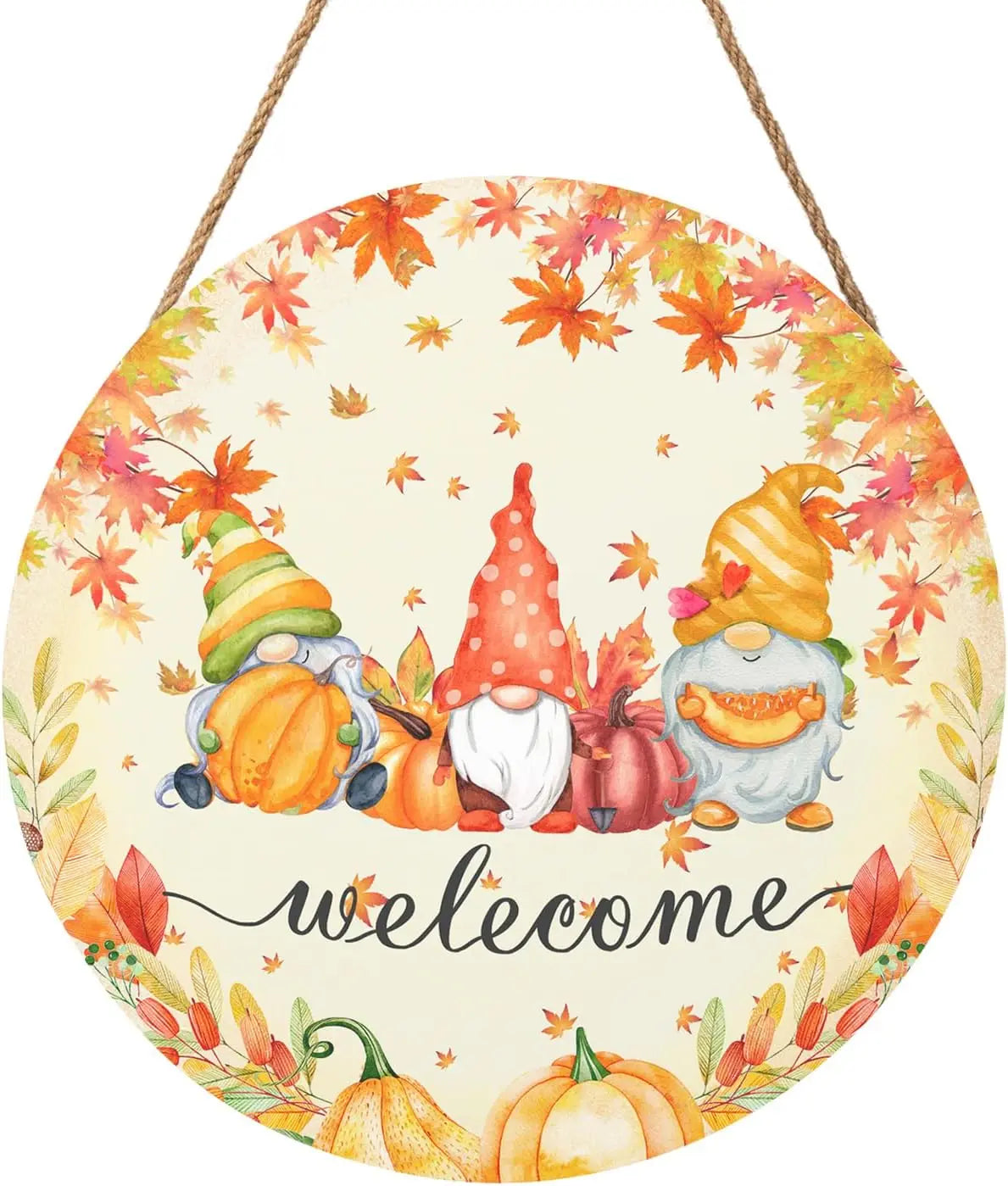 Hello Autumn Maple Leaf Pumpkin Sign