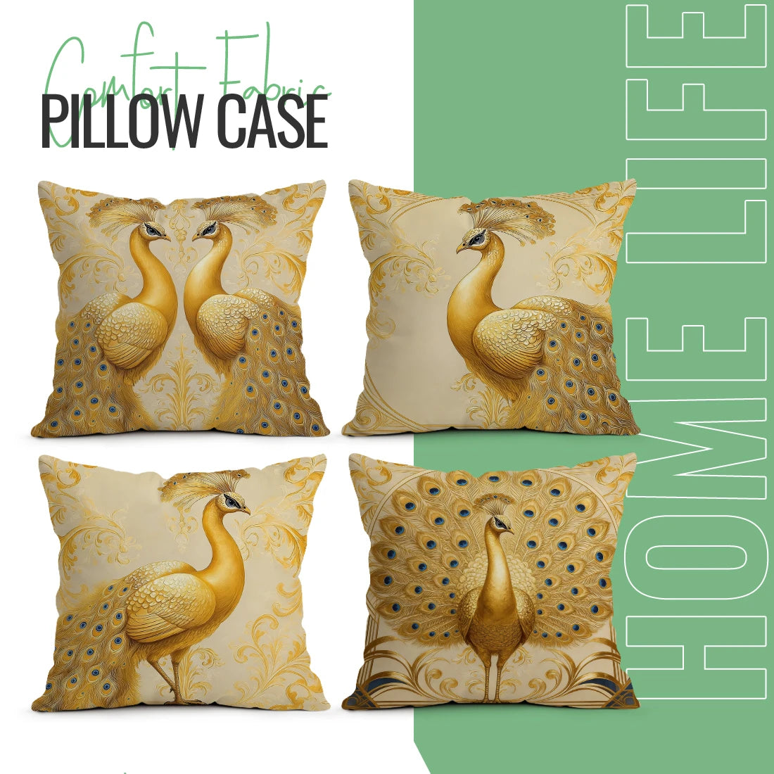 Golden Peacock Pillowcase