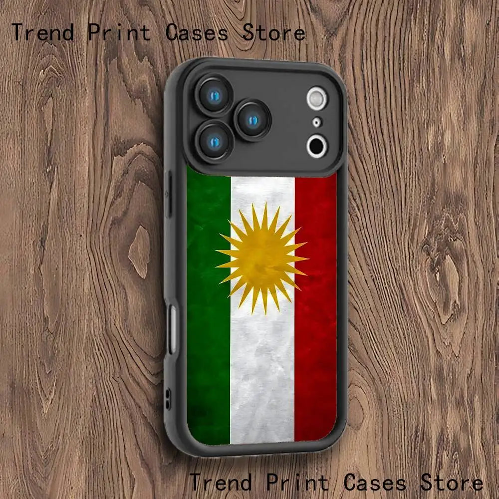 جراب مطاطي فاخر بتصميم علم كردستان لهاتف آيفون 17,16,15,14,13,12,11,Pro,Max,Plus,E,Air,Mini