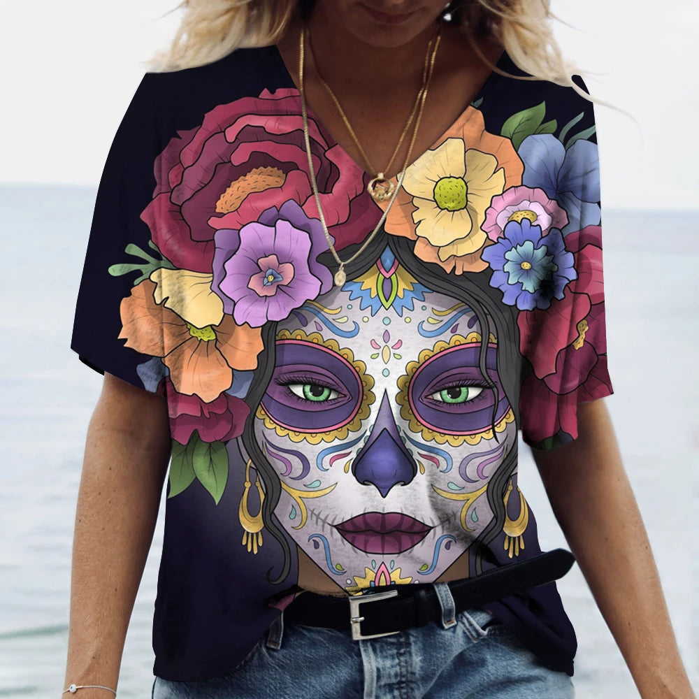 Skulls T-shirt Women's Short Sleeve, Day of the Dead