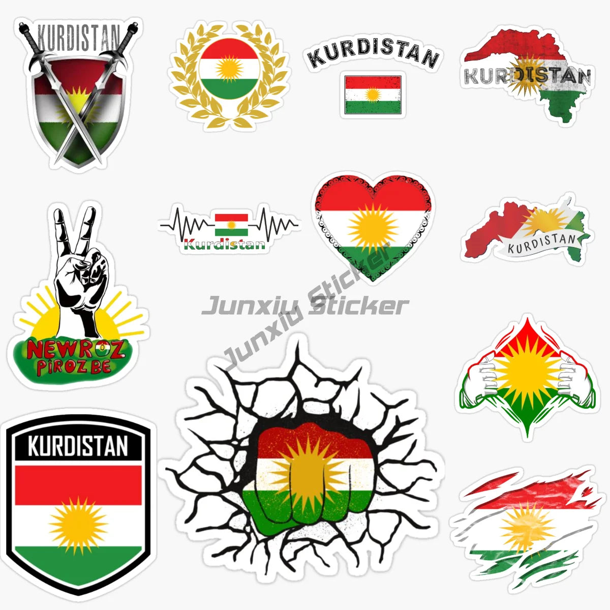 Kurdistan Map National Flag and Emblem Sticker